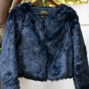 Navy blue faux fur jacketf